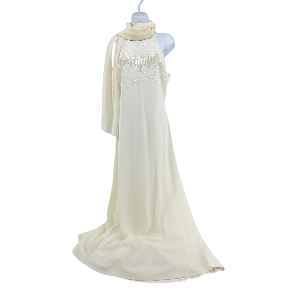 Vintage Cachet Beaded Formal Gown Women 12 Cream Ivory Hoco Evening Elegant